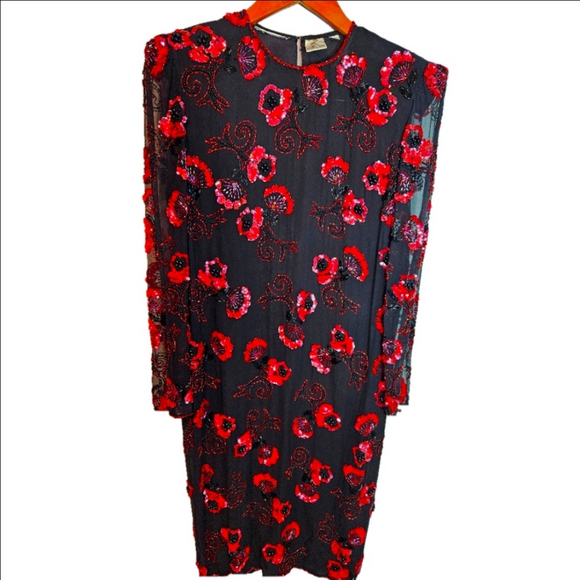 Women's Size 12 Beaded Silk Evening Dress - Picture 1 of 14